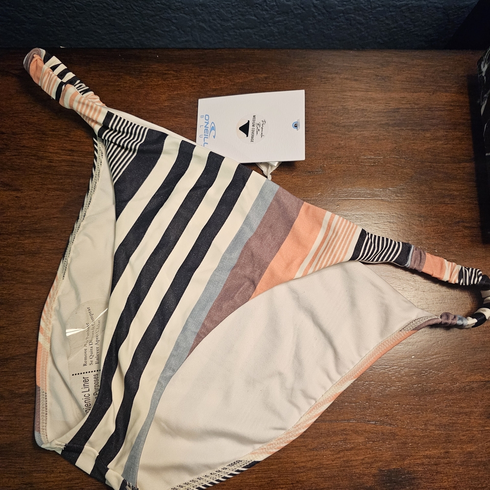 Striped Bikini Bottom - Navy, White & Peach